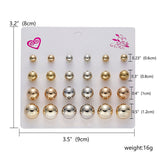 12 Pairs/set Classic Crystal Stud Earring Sets Women's Round Ball Metal Pearl Flower Earrings For Women Girl Gift Mixed Jewelry
