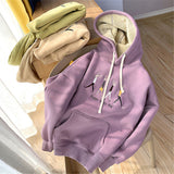 hulianfu Jacket women solid color hoodies autumn winter imitation lamb wool korean loose plus velvet thick zipper sweatshirt tops