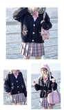 Spring Japan Kawaii Fashion Pink Cardigan Women Vintage Crop Knitted Sweater Cute Bow Heart Korean JK School Coat