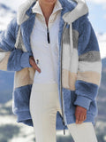 hulianfu Jacket Women Winter Warm Oversized Fleece Zipper Casual Patchwork Hooded Loose Coat Faux Fur Parka Fashion Drawstring WCO01