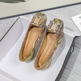 hulianfu New Spring Square Head Shallow Mouth Single Shoes Three-Dimensional Snake Pattern Leather Not Tired Feet 3cm Heel Shoes