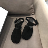hulianfu Slingback Split Toe Flats Ballerina Flock&nubuck Tabi Ninia Shoes Women Espadrilles Buckle Band Riband Flats Loafers casual shoe