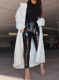 hulianfu Winter Long White Fluffy Warm Oversized Faux Fur Coat Women with Hood Lapel Sashes Loose Korean Fashion Outerwear
