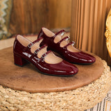 hulianfu new Women's pumps Natural Leather 22-24.5cm Cow patent leather upper square toe Mary Jane shoes full leather shoes