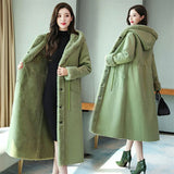hulianfu Long Woolen Coat Women Fur Collar Hooded Jacket Winter Fur  Coat Plus size Loose Fashion Thick Warm Wool Jacket Women Overcoat