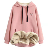 hulianfu Jacket women solid color hoodies autumn winter imitation lamb wool korean loose plus velvet thick zipper sweatshirt tops