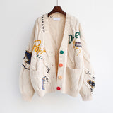 Autumn Winter Women Cardigan Warm Knitted Sweater Jacket Pocket Embroidery Fashion Knit Cardigans Coat Lady Loose Sweaters