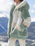 hulianfu Jacket Women Winter Warm Oversized Fleece Zipper Casual Patchwork Hooded Loose Coat Faux Fur Parka Fashion Drawstring WCO01