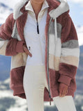 hulianfu Jacket Women Winter Warm Oversized Fleece Zipper Casual Patchwork Hooded Loose Coat Faux Fur Parka Fashion Drawstring WCO01