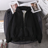 hulianfu Jacket women solid color hoodies autumn winter imitation lamb wool korean loose plus velvet thick zipper sweatshirt tops