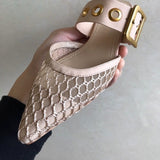 Pointed Toe Flat Mules Popular New Semi-Slipper Outer Wear Metal D-Shape Button Flat Shoes