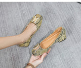 hulianfu New Spring Square Head Shallow Mouth Single Shoes Three-Dimensional Snake Pattern Leather Not Tired Feet 3cm Heel Shoes