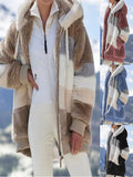 hulianfu Jacket Women Winter Warm Oversized Fleece Zipper Casual Patchwork Hooded Loose Coat Faux Fur Parka Fashion Drawstring WCO01
