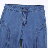 hulianfu Spring Autumn Sexy High Rise Straight Panelled Denim Jeans Wide Leg Streetwear Casual Dark Blue Women's Long Skinny Pants
