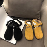 hulianfu Slingback Split Toe Flats Ballerina Flock&nubuck Tabi Ninia Shoes Women Espadrilles Buckle Band Riband Flats Loafers casual shoe