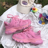 hulianfu Lovely Pink Chunky Sneakers Women Thick Sole Girls Sport Shoes Bright Green Fashion Casual Dad Shoes Female Footwear