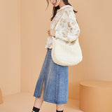 HULIANFU 2025 Korean ins milk white premium cloud bag gentle and sweet texture pleated large capacity dumpling bag female