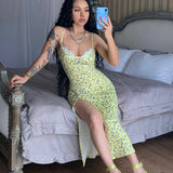 HULIANFU 2025 style  spring explosive new small floral split suspender dress  Popular trade wholesale women's clothing
