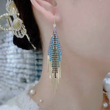 Color flash diamond fringed earrings women's  new trendy temperament light luxury high-end bohemian long earrings