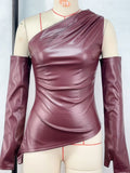 women's clothing popular autumn new street hipster sleeveless diagonal collar PU leather vest plus sleeve top women's suit