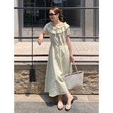 2025 THE MIND100 Tencel one-word shoulder dress 2025 summer Korean version simple waist and thin dress 012AX
