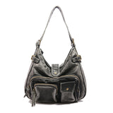 HULIANFU 2025 special for women's fashion washed leather whitened old locomotive bags multi-pocket  retro trend shoulder bags