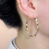 Diamond ring earrings  new trendy light luxury atmosphere exaggerated earrings ear buckles women's high-end silver needle earrings