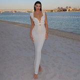 2025Cross-border women's clothing sexy V-neck knitted pure desire dress popular new  slim backless temperament dress women