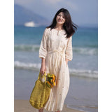 summer new temperament  coffee break dress retro literary and casual waist thin big swing dress women