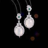 2025 New Chinese style high-end earrings 925 silver needles inlaid with zircon agate ice-transparent chalcedony flower oval earrings