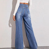 2025 2020 2025 Popular trade explosion cat beard horse willow loose high waist wide leg jeans women