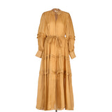 New women's clothing V-neck high-end lantern sleeves ruffle edge dress mercerized gentle wind long dress