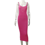 HULIANFU  ins wind sexy vacation long dress sleeveless suspender waist hollow side split halter knitted dress women