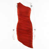 2025 hot-selling fashion and sexy irregular slanted shoulder skirt  summer new solid color backless pleated dress