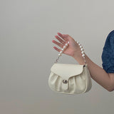HULIANFU 2025 Celebrity style bag female new white pearl handbag fairy temperament chain crossbody pleated cloud bag