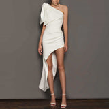 2025 white slanted shoulder temperament fashionable and thin banquet evening dress birthday party annual socialite small dress dress woman