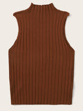 HULIANFU Summer  's new solid-color knitted top, 2025 women's clothing, sleeveless pit strips, slim-fitting outer vest