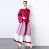 Miyake Fashion Contrasting Color Suit Women's  New Loose Irregular Top Skinny Wide Leg Pants Folded Two-piece Set