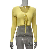 HULIANFU 24 autumn new New 2025 sexy V-neck lace-up cardigan slim-fitting short navel pit strip knitted top women