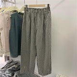 Summer wear a complete set of Hong Kong style denim sleeveless shirt plaid wide-leg pants fashion suit women's retro two-piece set