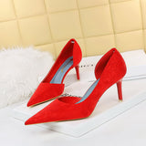 2025 6168-1  fashion, sexy and thin side hollow high heels, thin heel cloth surface, shallow mouth, pointed head, super high heel single shoes