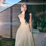 2025 Atmosphere knitted tube top dress women's high-end seaside vacation dress design temperament neck dress skirt
