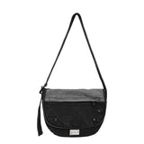 HULIANFU 2025 New washed denim messenger bag shoulder bag fashionable large capacity shoulder crescent bag design sense casual messenger bag