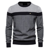 HULIANFU 2025 Sweater Men's popular Autumn and Winter New Striped Splicing Long Sleeve Men's Knitted Sweater Fashion Crew Neck Men's Casual Sweater