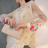 New New Chinese Style Flower Embroidery Sequins Heavy Industry Embroidery Pearl Mulberry Silk Vest Shirt Set M4133