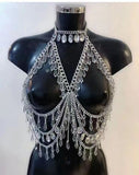 2025 180310  vest sexy acrylic sequined crystal pendant splicing metal chain fashionable hollow body chain