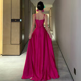 2025 Beauty comes  high-end waist rose red suspender long dress engagement birthday evening dress skirt