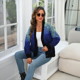 2025popular new knitted sweater cardigan sweater women's V-neck dark blue starry sky temperament commuter OL winter women's clothing