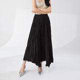 2025 Folded women's clothing A-word skirt women's medium and long high-waisted temperament, thin and drape, loose and big pendulum, Sanzhai pleated skirt