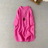 summer new literary and retro six-quarter sleeve stand-up collar shirt loose, cool and comfortable medium and long casual pullover